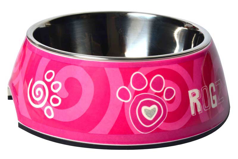 Rogz 2in1 Small 160ml Bubble Dog Bowl, Pink Paw Design BARF4Dogs